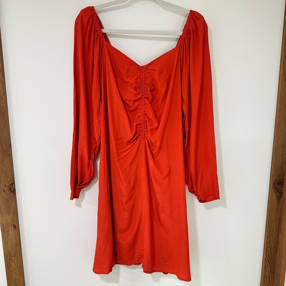A New Day Ruched Front Mini Dress Women XL Orange Red Smocked Back | Cottagecore